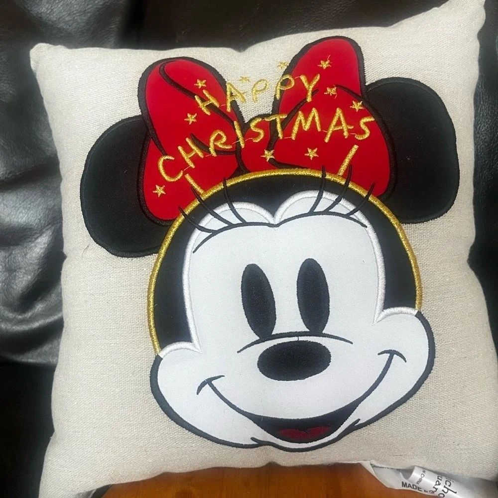 Disney Merry Christmas Mickey and Minnie Mouse Pillow Set Reversable Embroidered